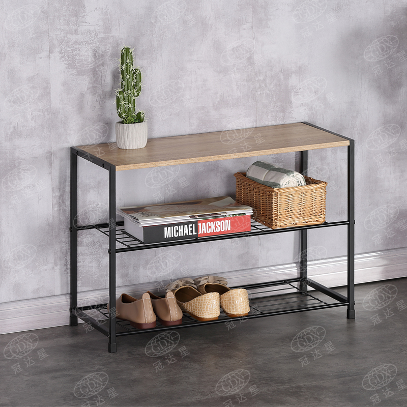 Shoe Rack, 3-Tier Storge shelf，Wooden Modern Furniture，Metal Frame