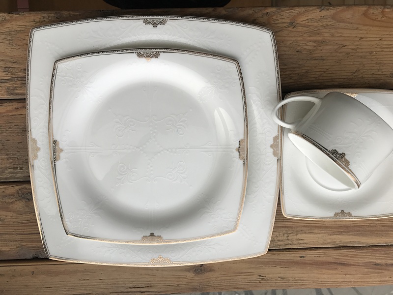 bone china square TY dinner set gold platinum 60pcs