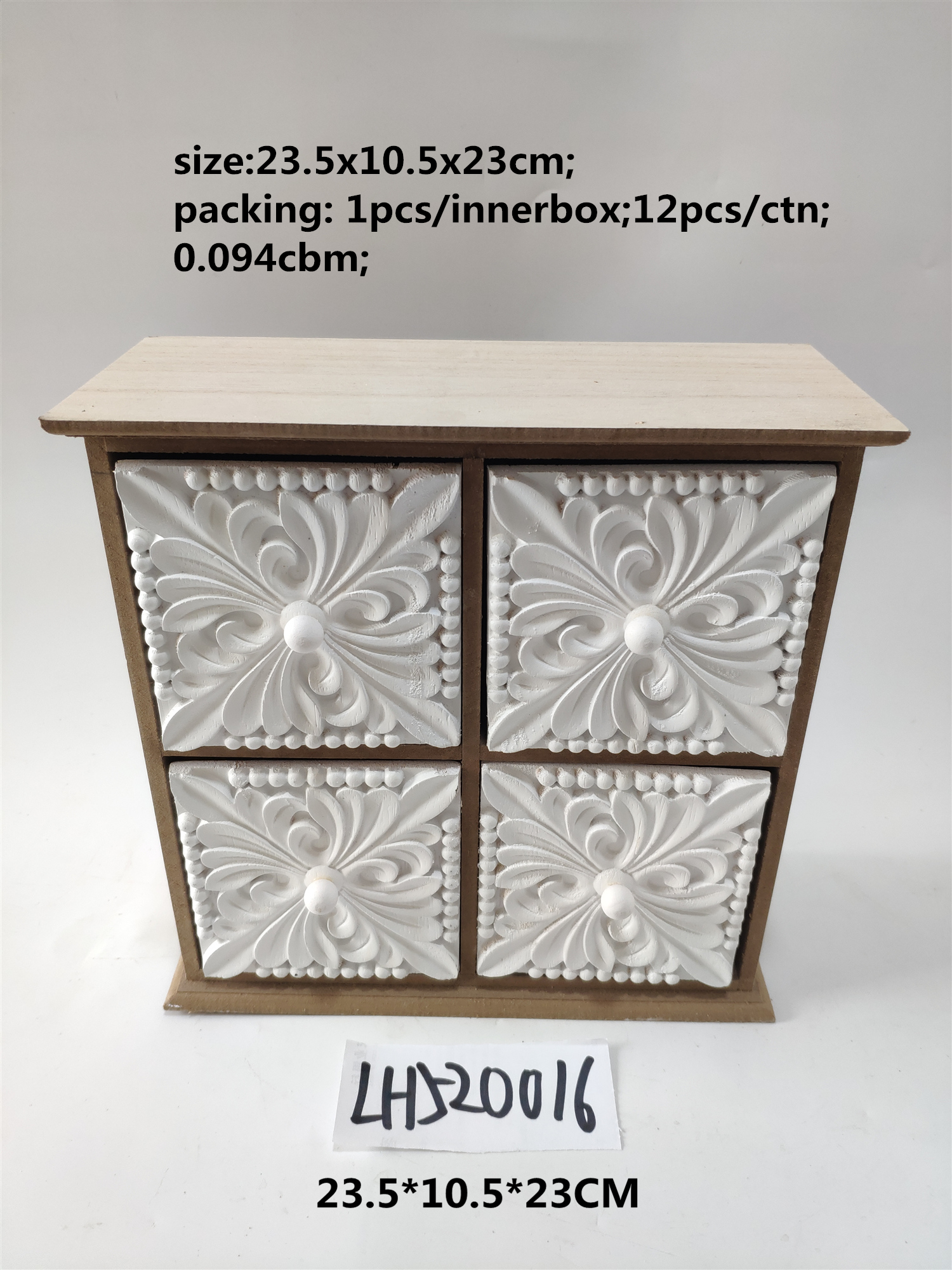 Four lattice wooden cabinet drawer box with embossed pattern