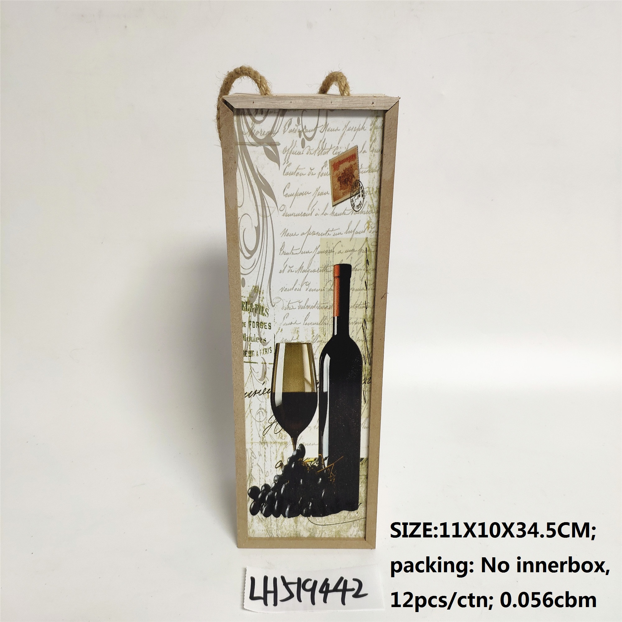Vintage wine wooden wine box with top rope sliding cover