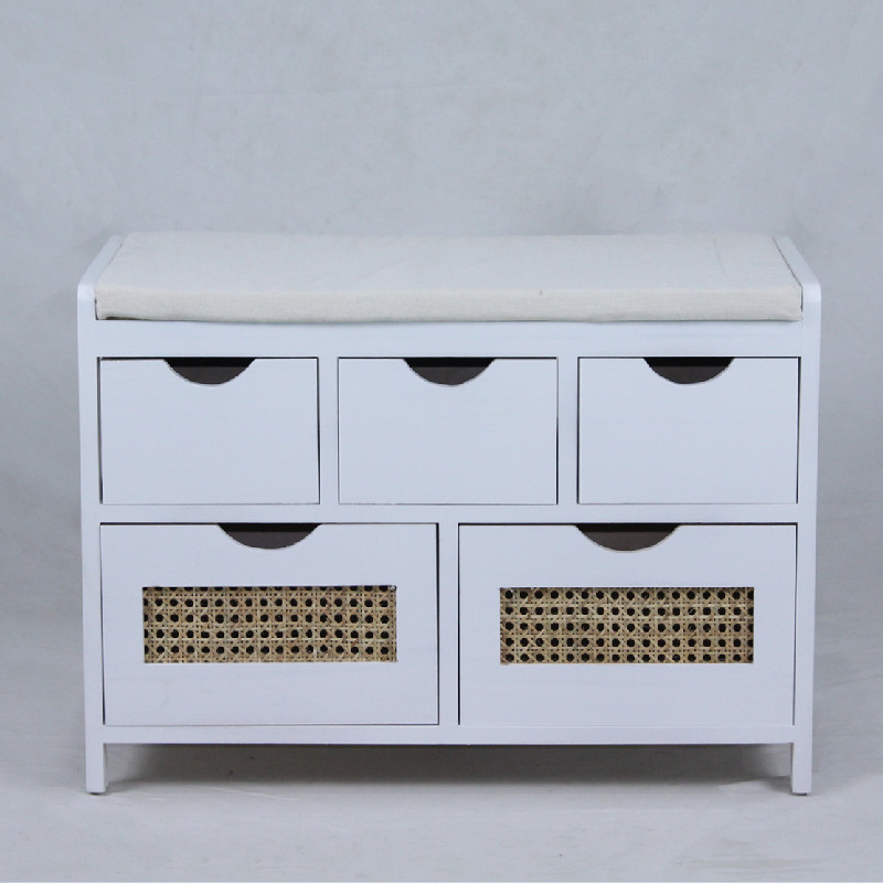 Wooden Long 5-Drawer Padded Shoe Storage Bench