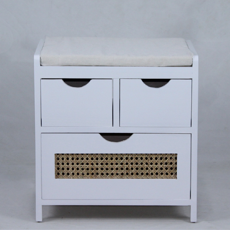 Wooden Long 3-Drawer Padded Shoe Storage Bench