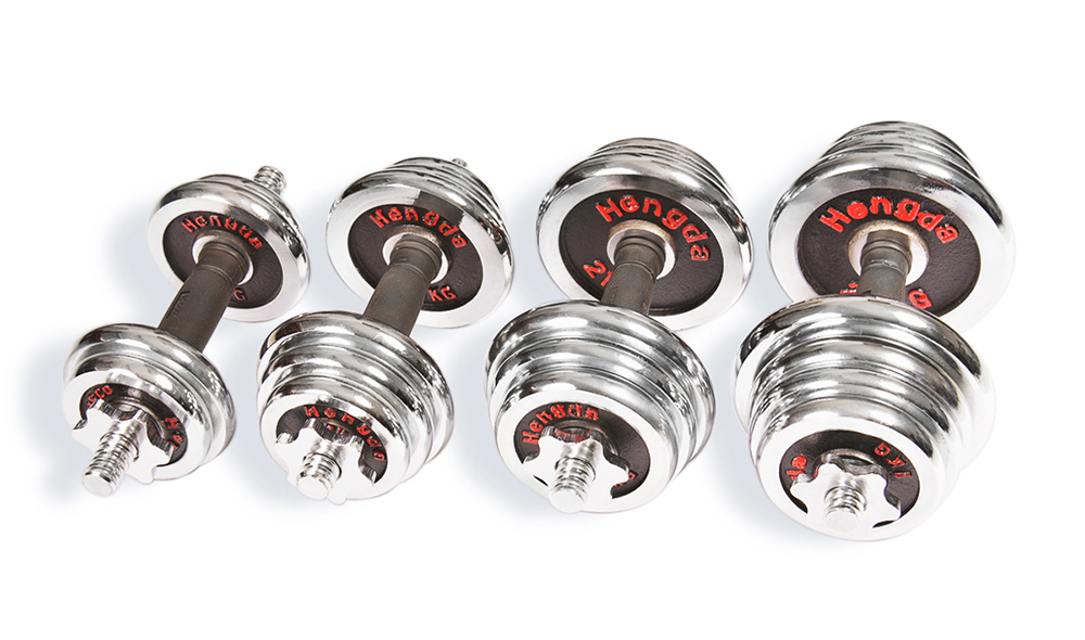 Black adjustable chrome dumbbell