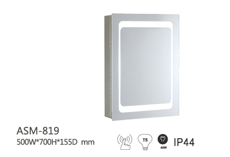 Illuminated stainless steel mirror cabinet