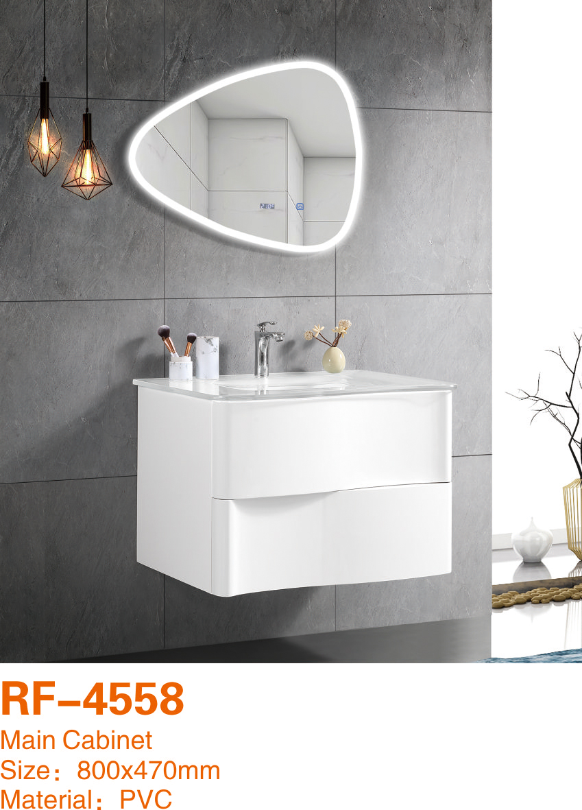 PVC Curved Design With Glass Basin And LED Mirror Cabinet