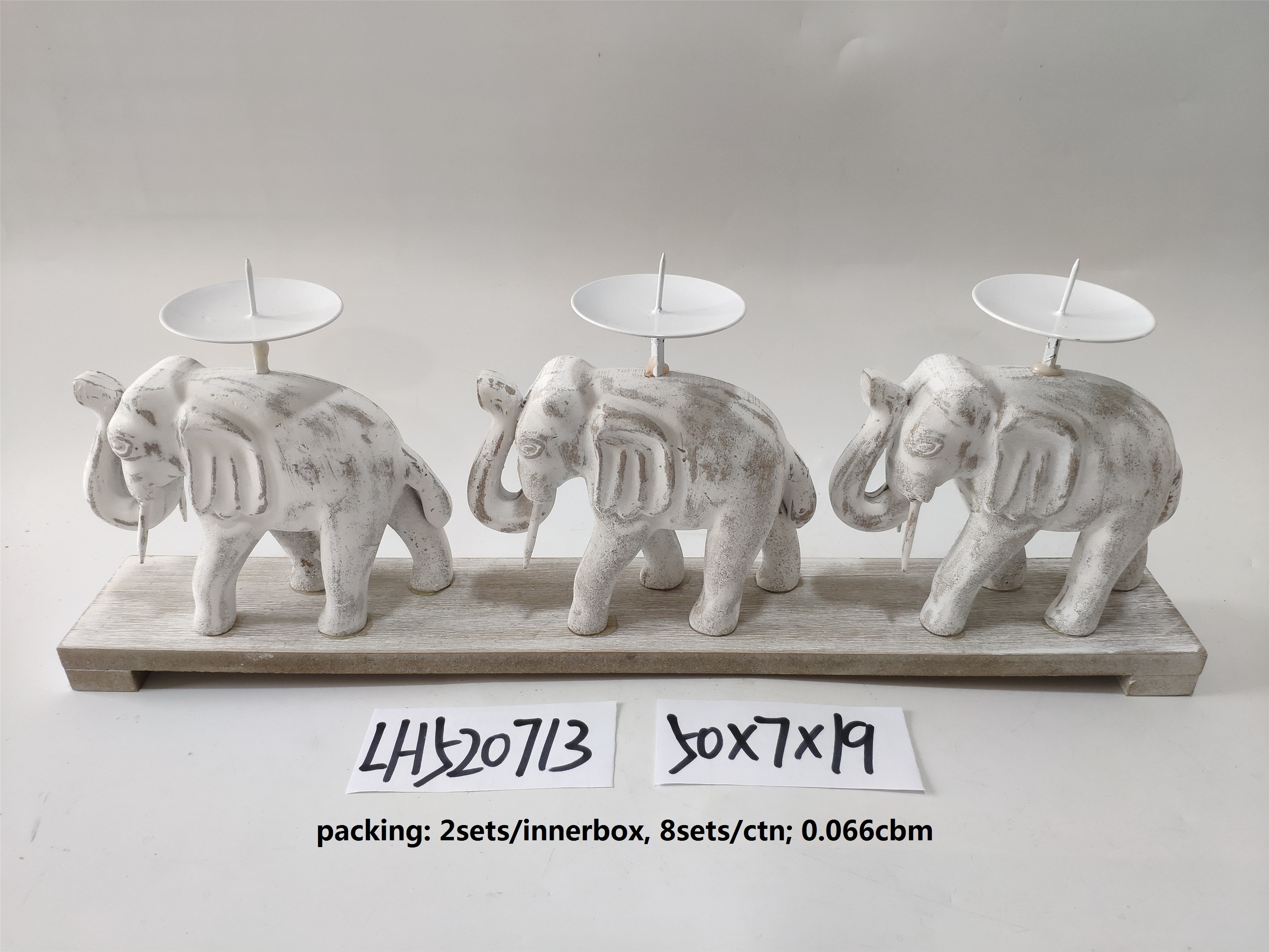 Antique wooden laminated base elephant handicraft candlestick