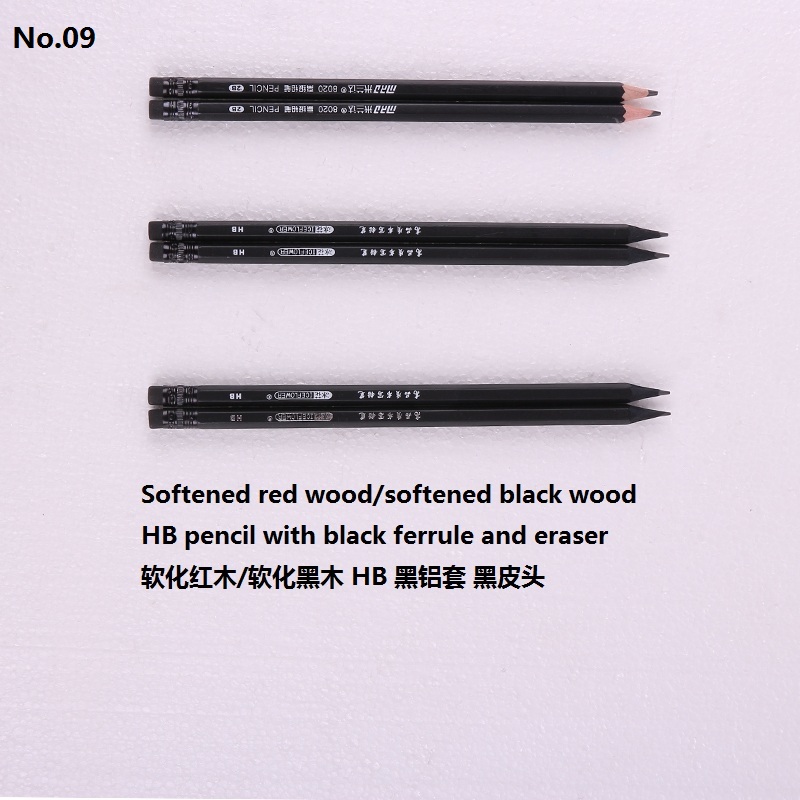 Softened red/black wood HB pencil Black ferrule and eraser