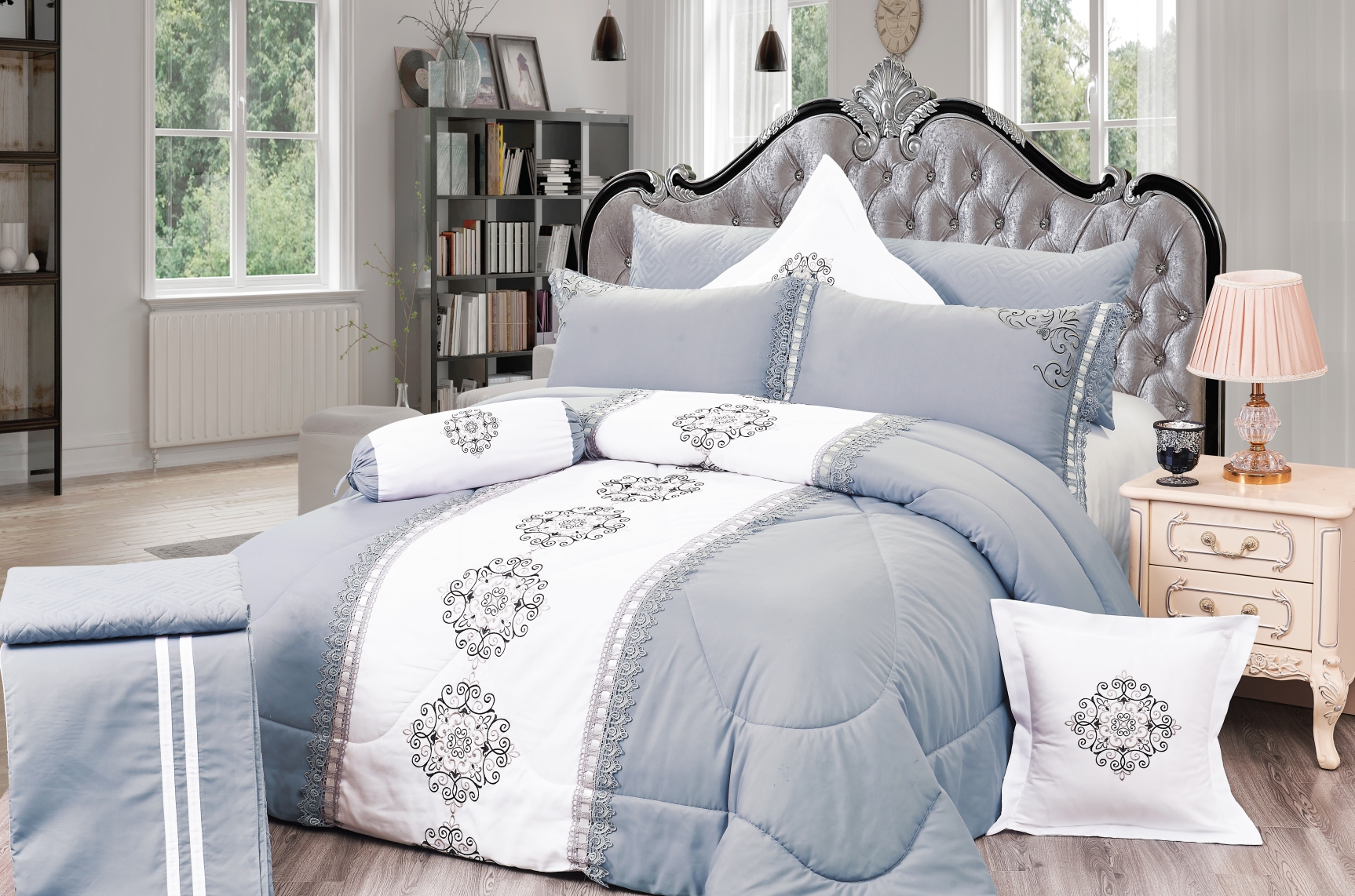 Embroidery comforter bedding set