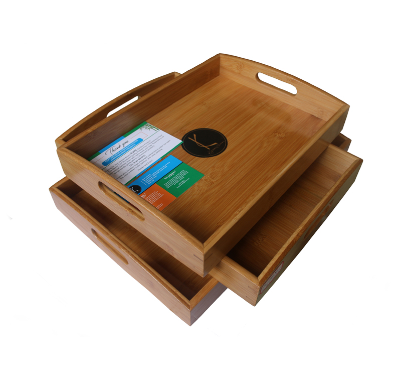 Rectangle Bamboo Serving Tray Breakfast Dinner Tray Ottoman Tray Set of 3