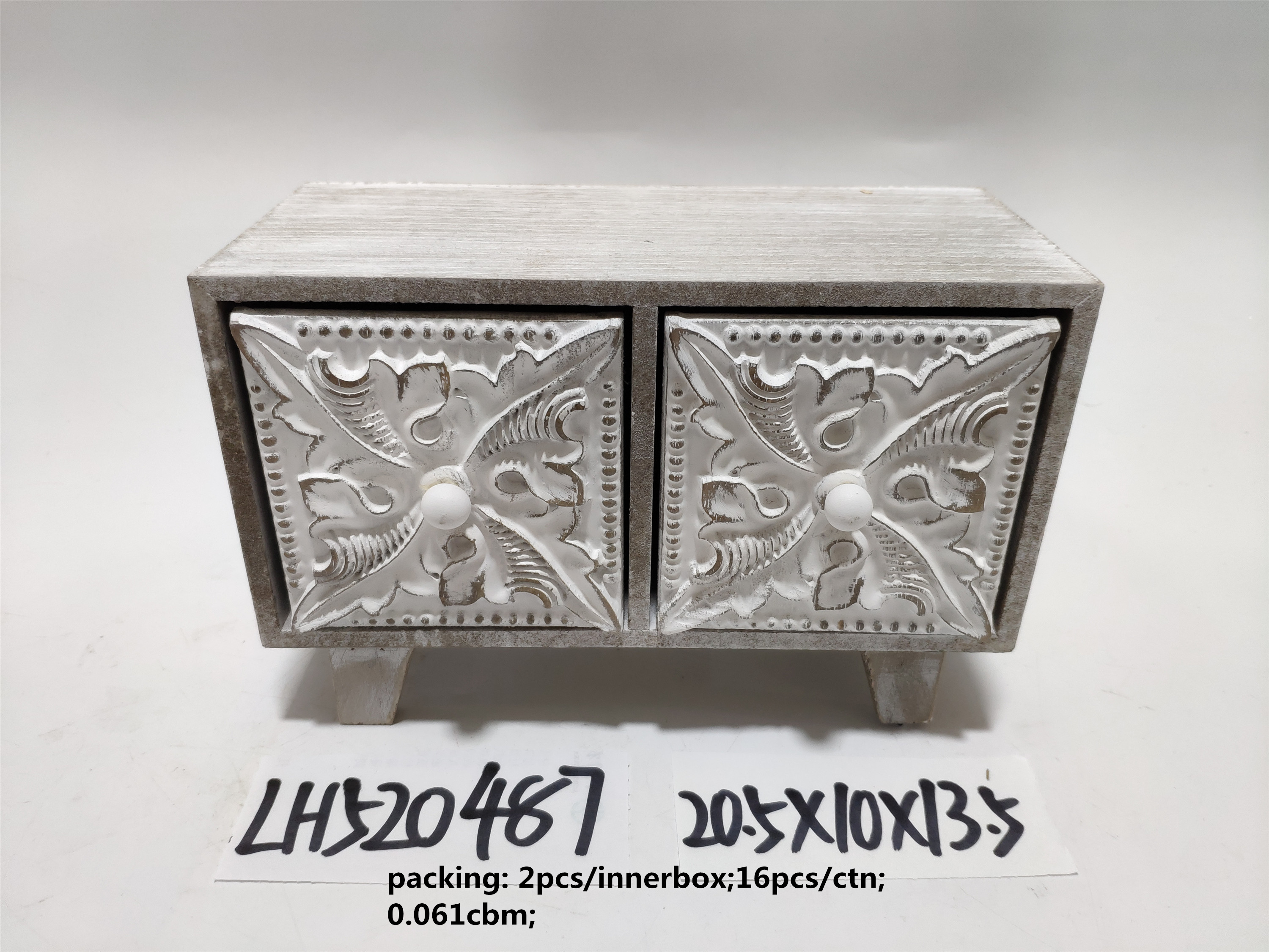Retro laminated pattern horizontal two lattice drawer box small wooden cabinet