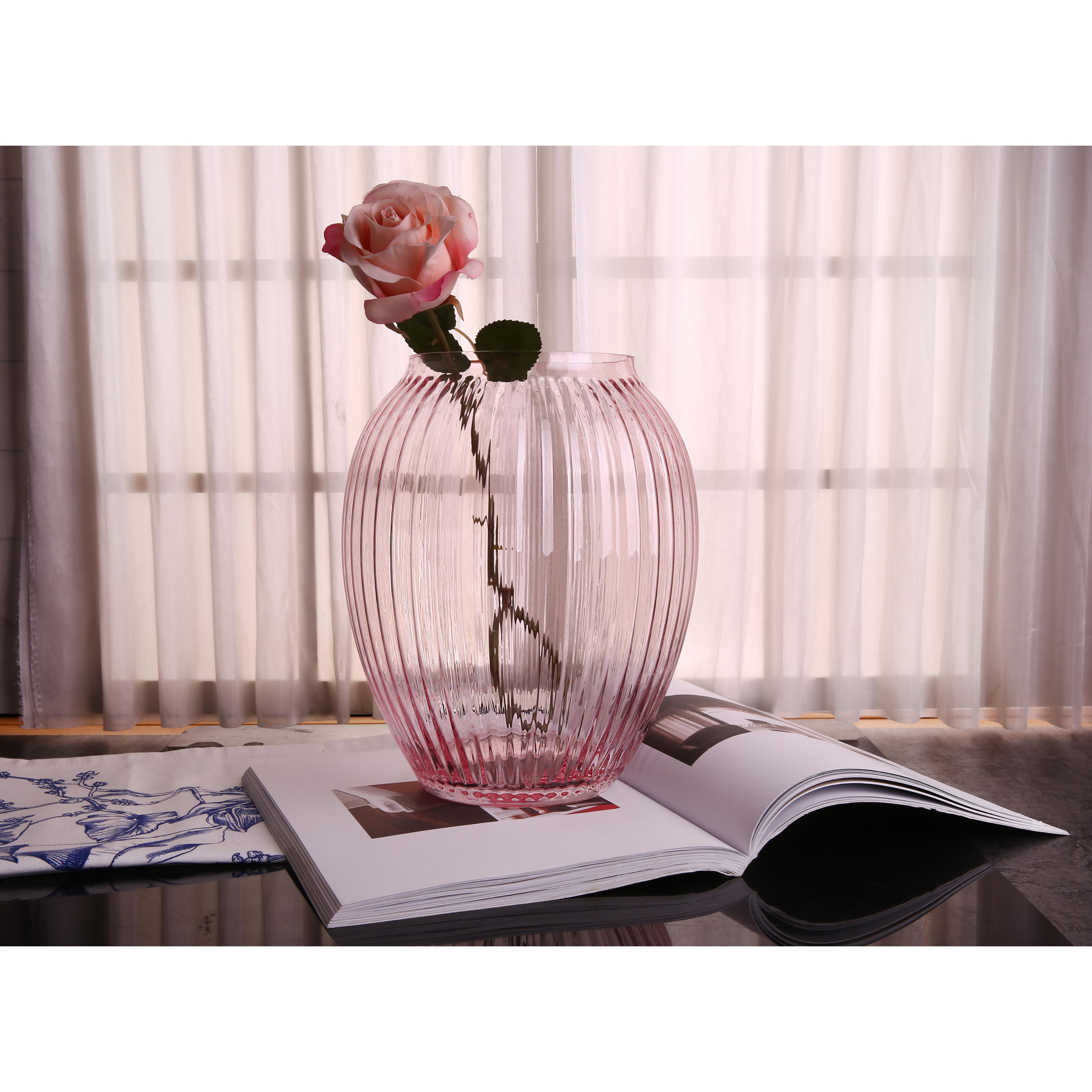 oval with vertical bar Glass Vase, flower vase, Decorative Centerpiece for Table Wedding Hotel Office Home Decor Floral Display, H248mm