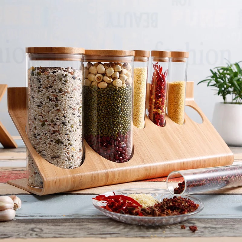 Wooden shelf stand holder Six Bottles Pepper Storage Organizer Spice Salt Storage Organizer Stand