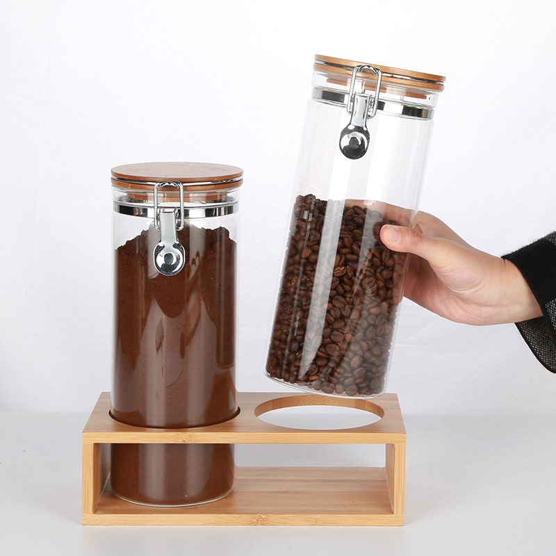 borosilicate glass canister set with bamboo tray