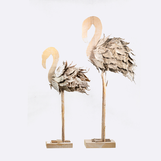 white wooden flamingo with glitter