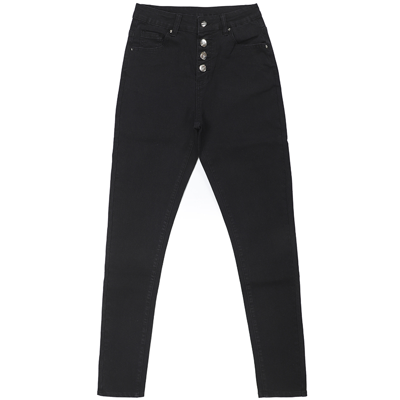 Skinny pencil women jeans pants buttons fly black denim jeans G2720