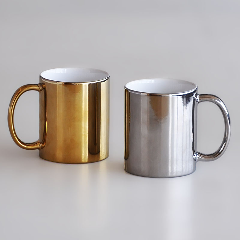 11oz electroplate ceramic mug metallic color two tone color coffee mug