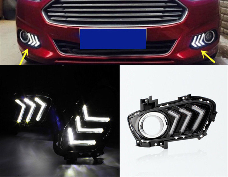 Led Daytime Running Light fit For Ford Mondeo Fusion Fog Lamp Cover DRL 2013-2014