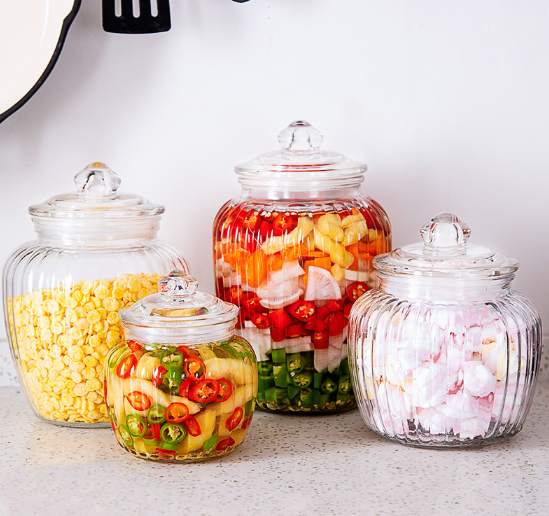 Glass container with glass closure storage glass round clear terrarium
