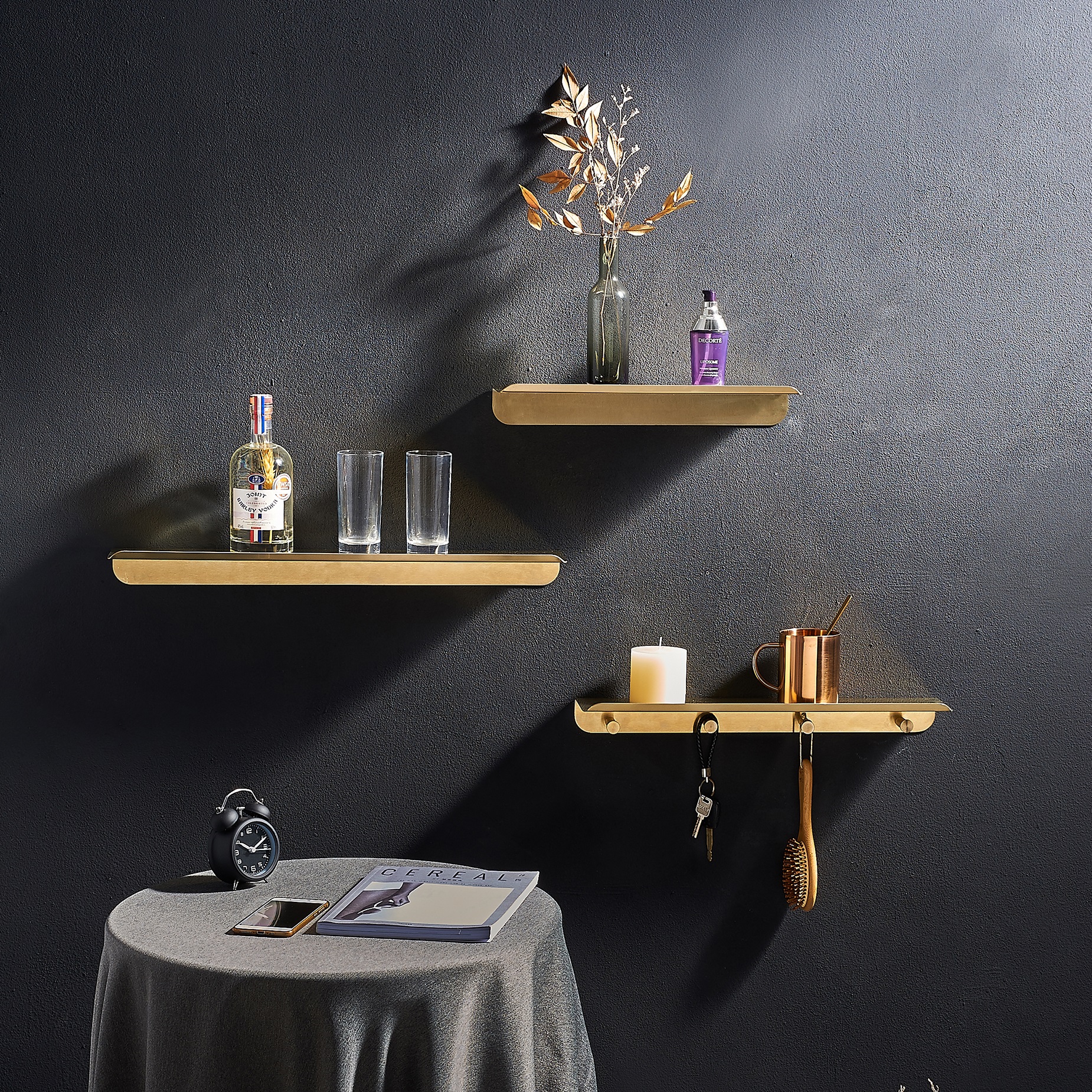 304 stainless steel bathroom rack toilet wall-mounted golden storage rack
