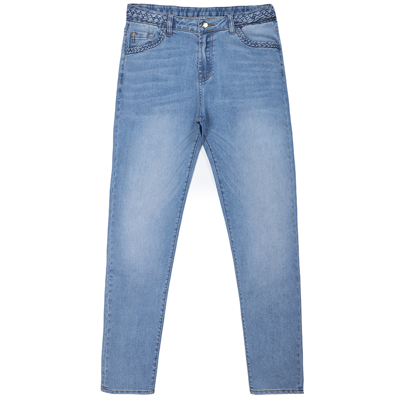 Women's fashion knitted trousers custom wash jeans pants G2723