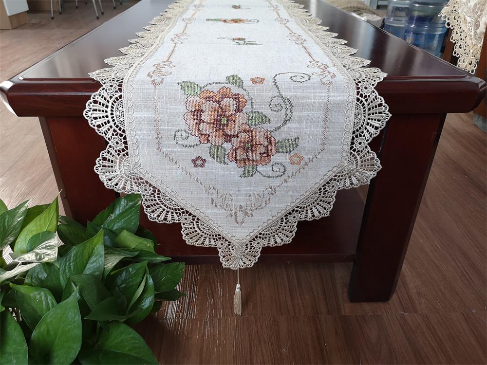 Cross embroidery table runner/lace table runner