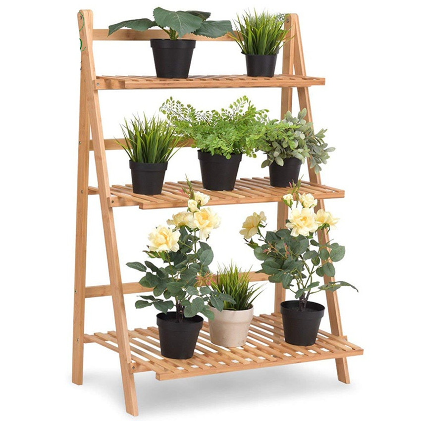 Bamboo 3 tier flower rack for storage pot