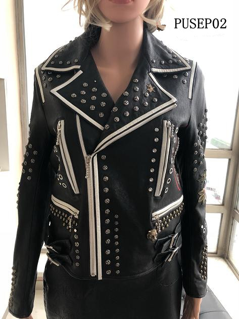 Ladies Print Embroider Witn Studs Pu Jacket