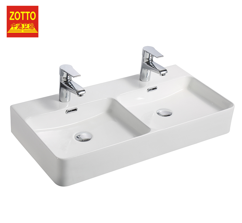 Rectangular double hole art basin bathroom sinks