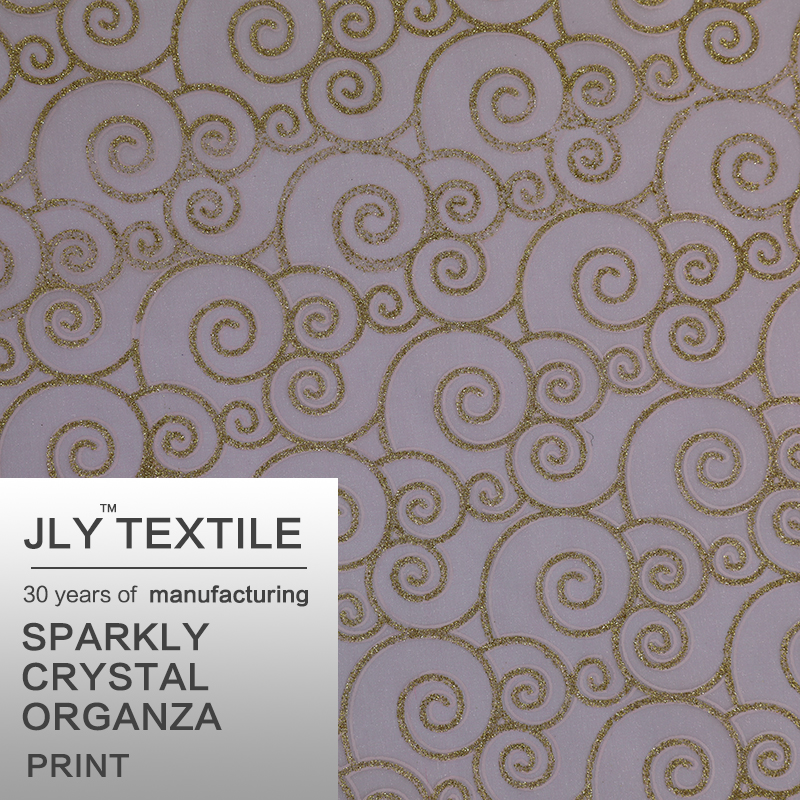 JLY Sparkly Crystal Organza Fabric,Circle Pattern Print Pink For Clothing Dress Gift Package Wedding Party Decor Event Holiday Decorations