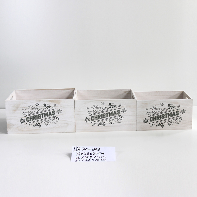 Set of three wooden screen printing storage gift basket boxes