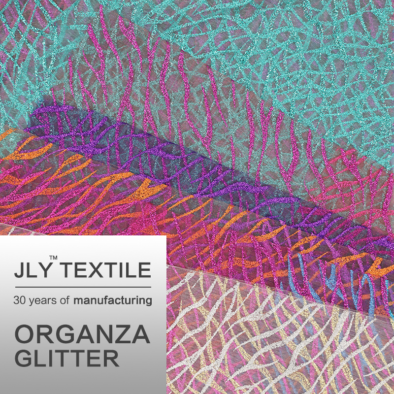 JLY Organza Fabric, Curved Pattern Glitter Colorful For Wedding Party Gift Decorations