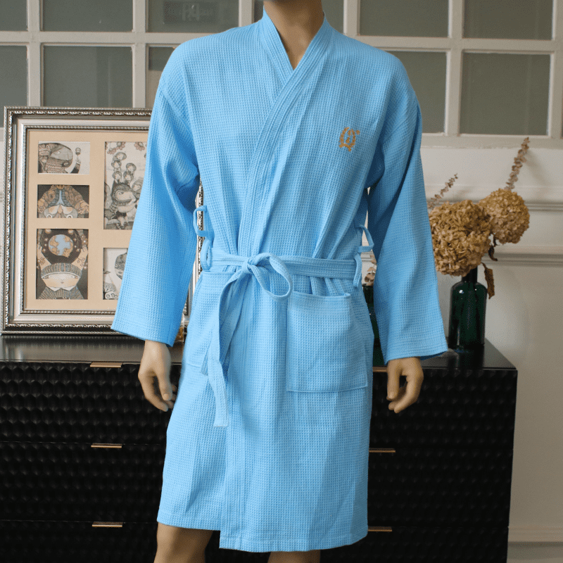 Cotton Waffle Embroidered Logo Bathrobe