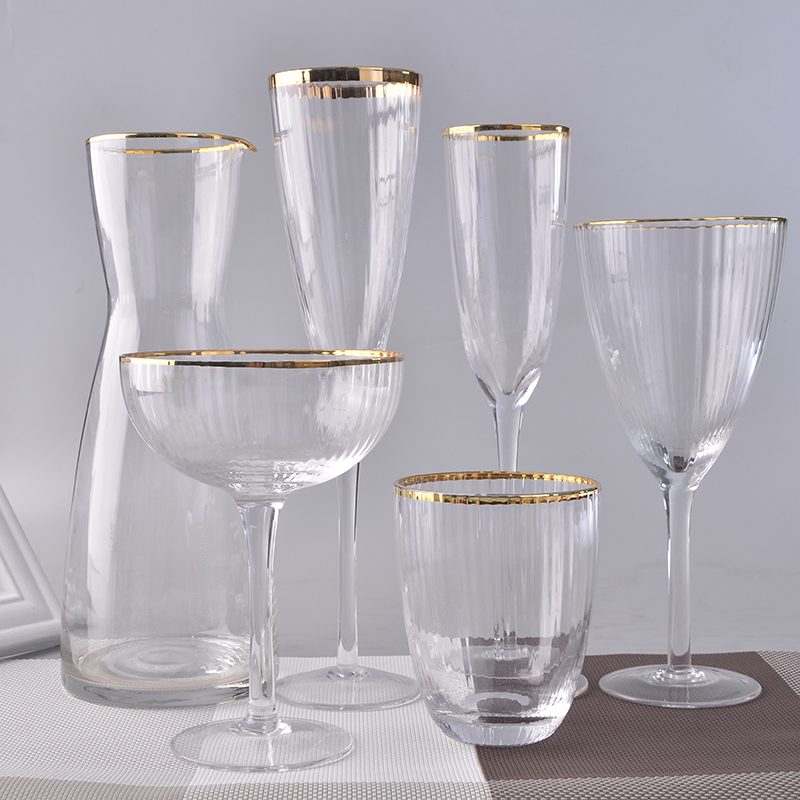 Set 6 Hand Made Clear Drinkware with Golden Rim