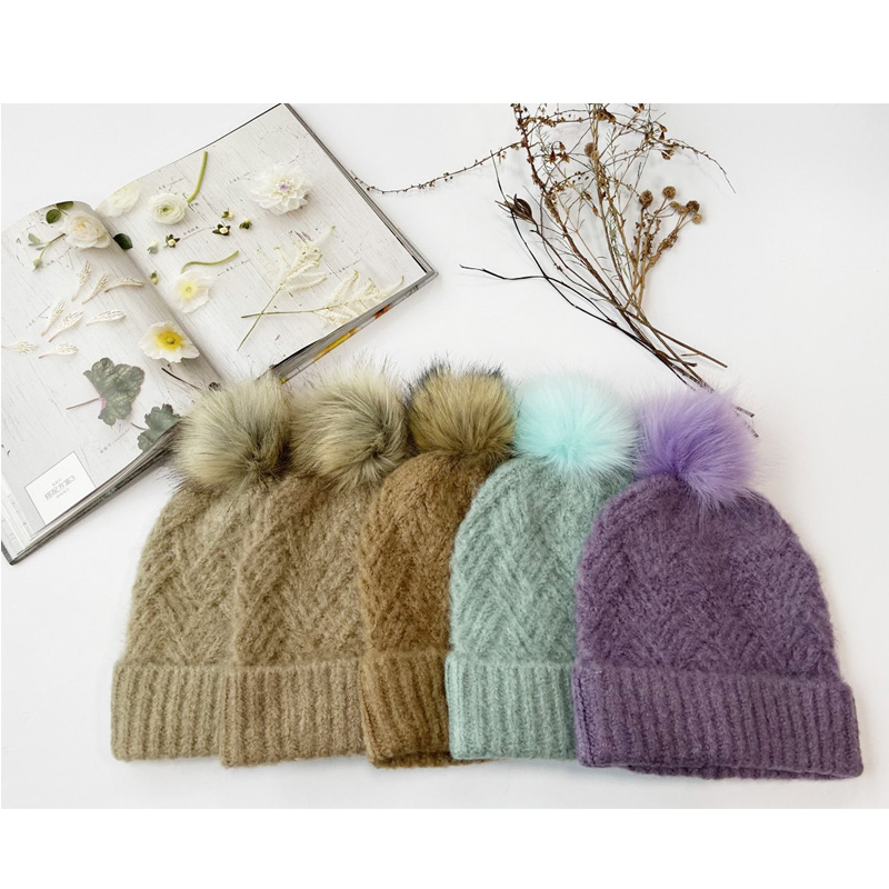 Lh4 Ladies Hat Supersoft Beanie Fur Pom Hat New Nice Cable Hat Knit Hat