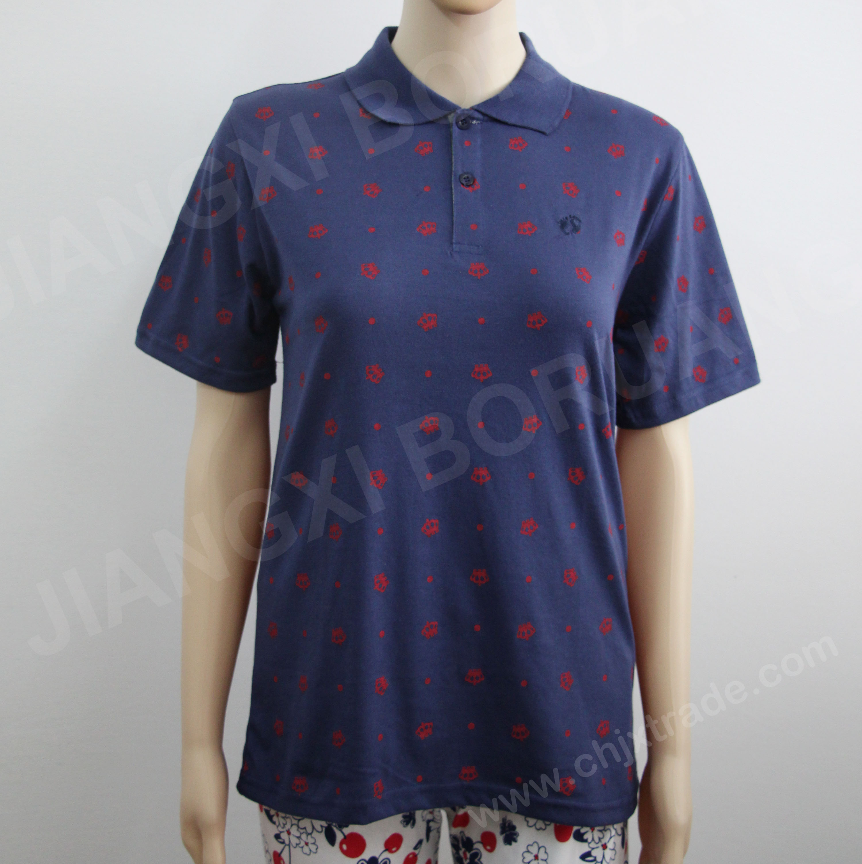 Womens 100%cotton Jersey Polo Shirt With Full Printed