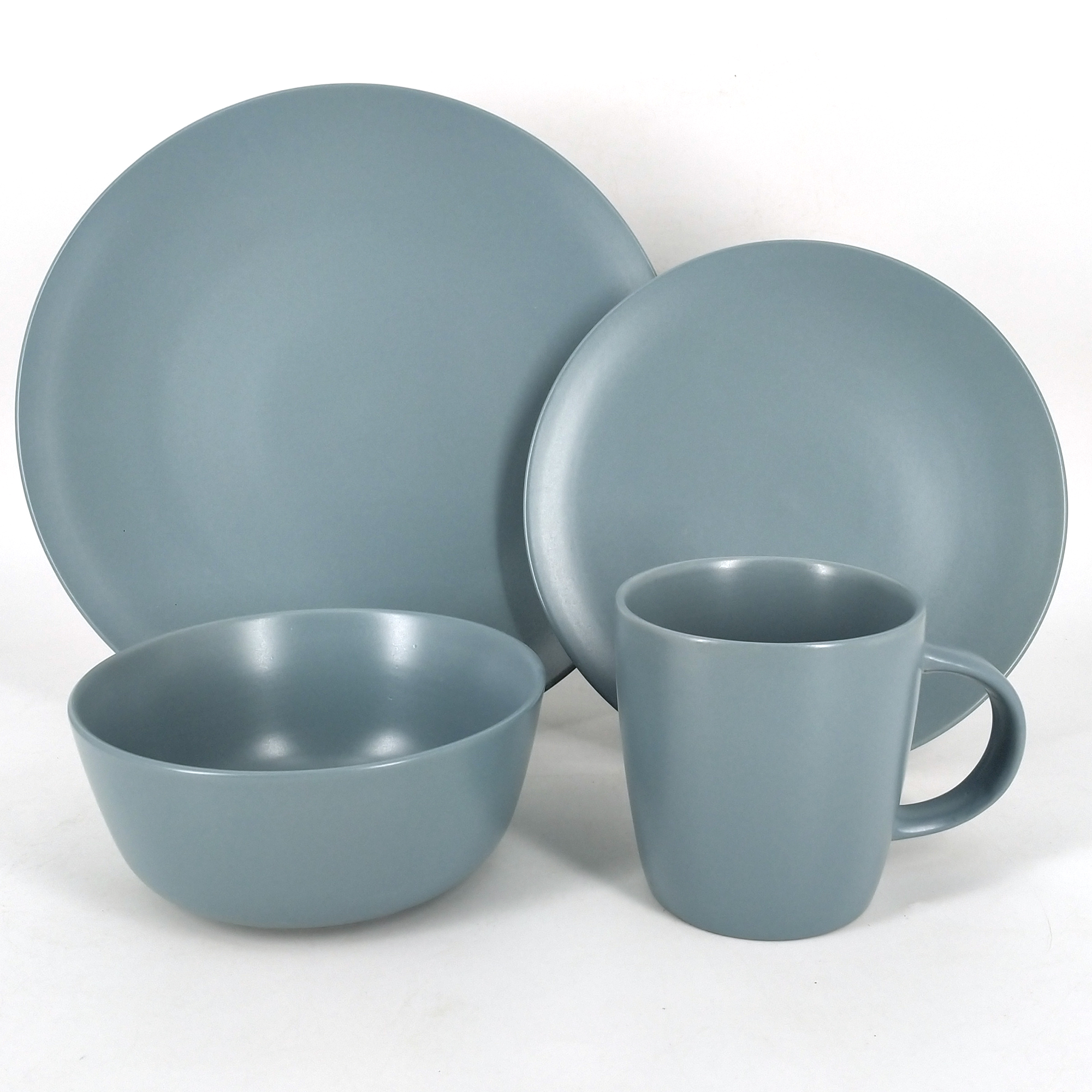 Blue stoneware solid color glazed 16pcs dinner set