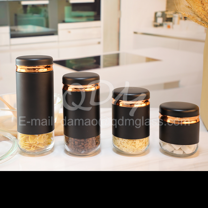 Glass Storage round canister with metal cover in 4pcs set