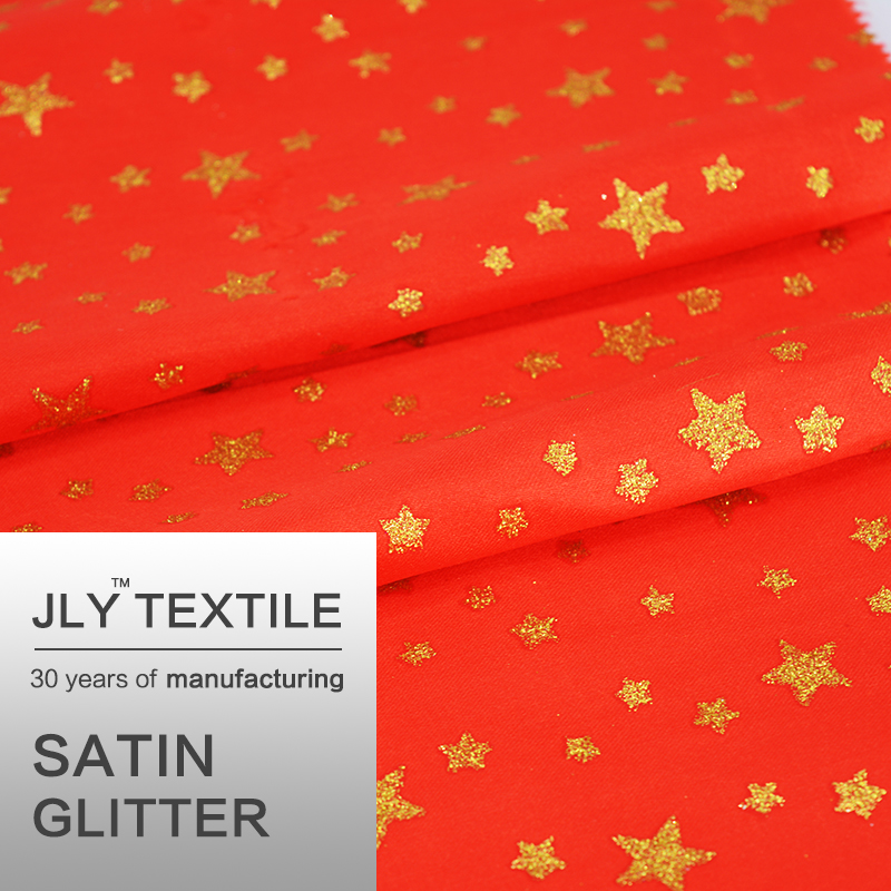 JLY Satin Fabric, Star Pattern Glitter Golden For Costume Dress Gown Home decor Party Event Holiday Decorations