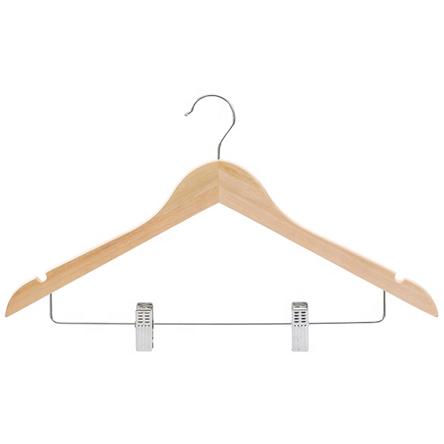 Wholesale Set Natural Wooden Clothes Pants Suit Hangers with Skirt Clips