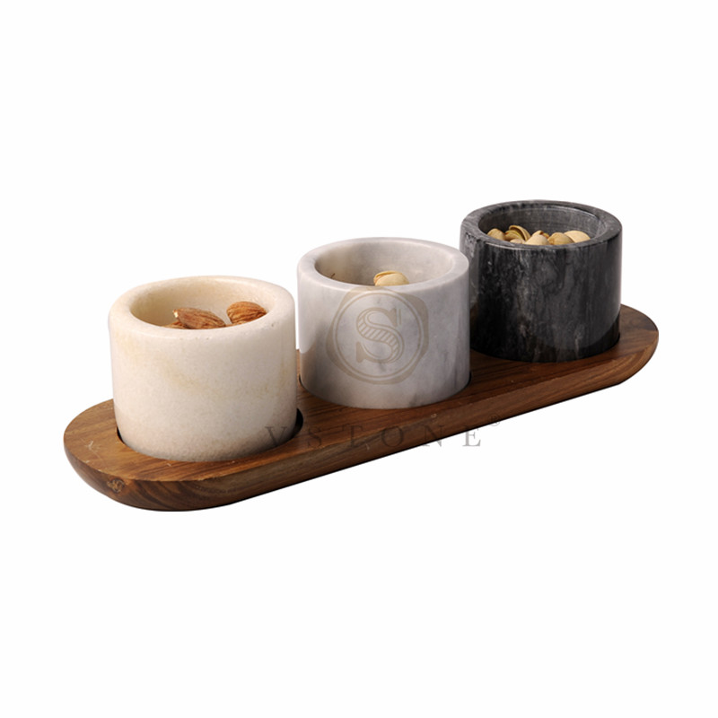 3pcs marble storage jar with acacia wooden serving tray/snack serving set/tapas plate