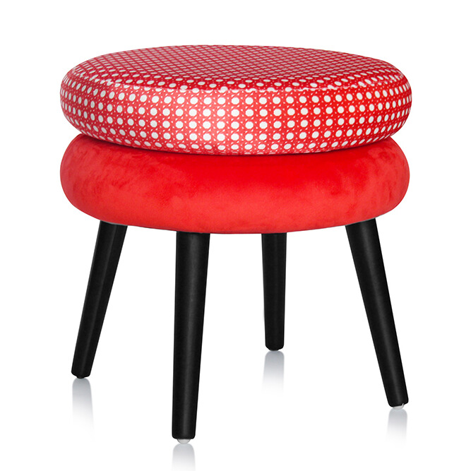 Velvet round stool with wooden legs