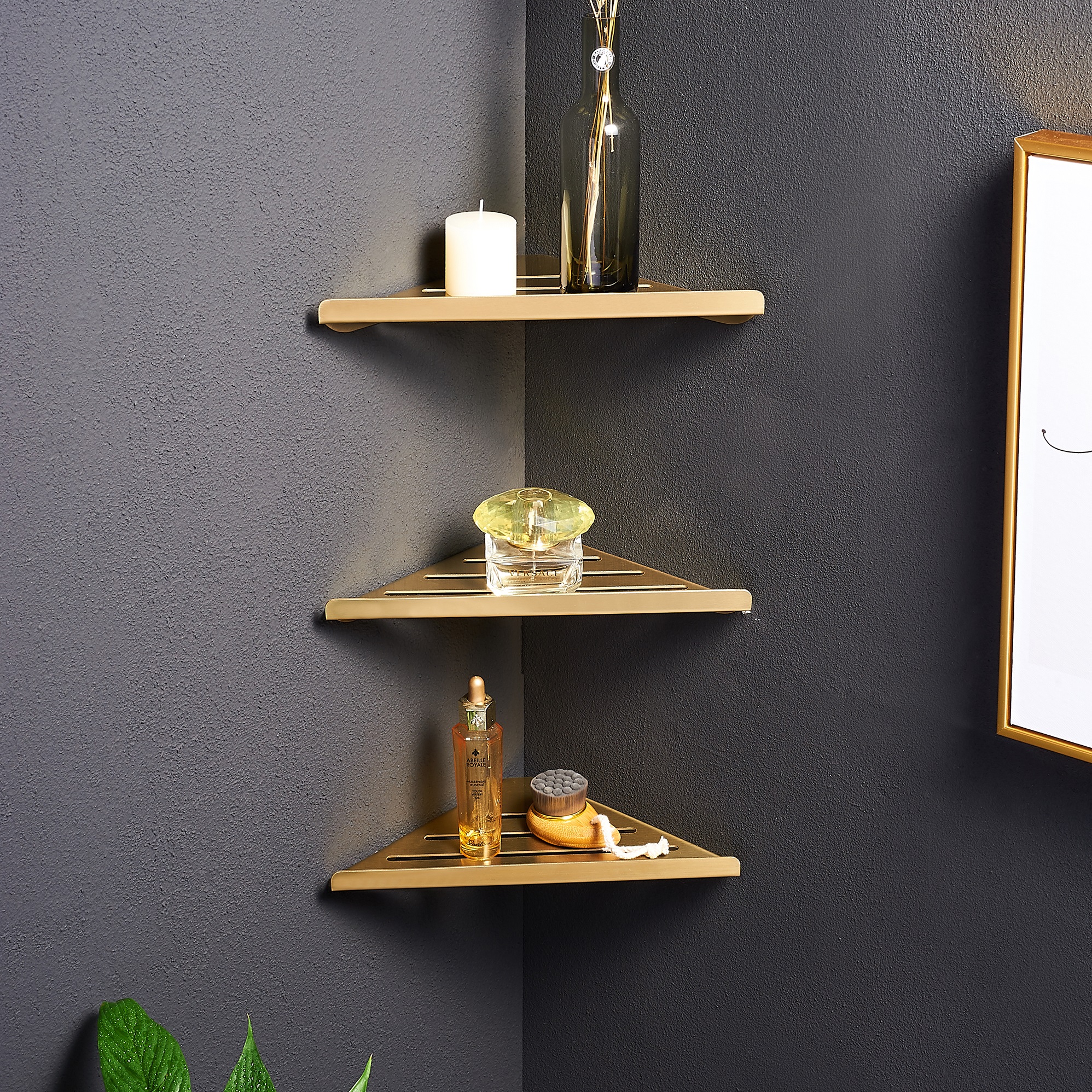 Gold Triangle design Wall Mount 304 Stainless Steel Gold Bathroom corner shelf