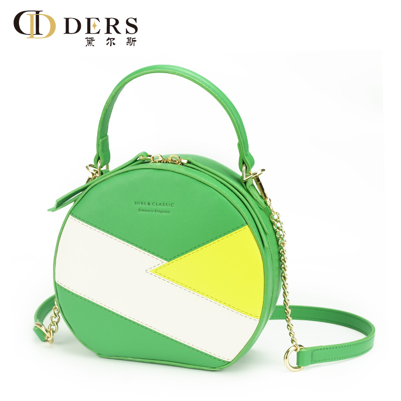 Customized New round multi-colored PU splicing bag