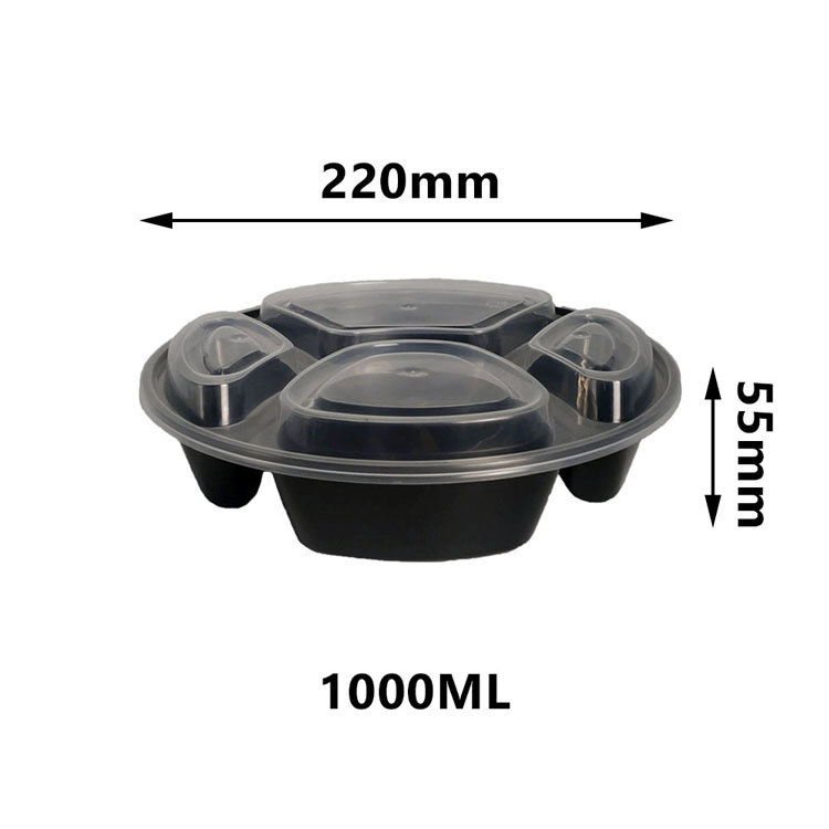 China Canton Fair Yiqiang 848 Disposable Plastic Takeaway Microwavable Black 4 Compartment Bento Lunch Food Container Box Manufacturer