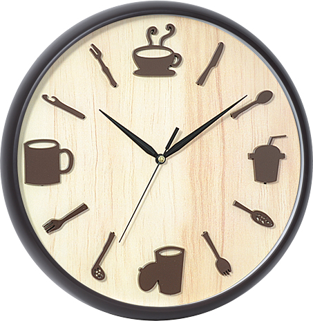 wall clock; quartz clock; stick number; coffee cup; kitchen; best sale; cheap; promotion; gift; simple round clock; 12inch 30cm