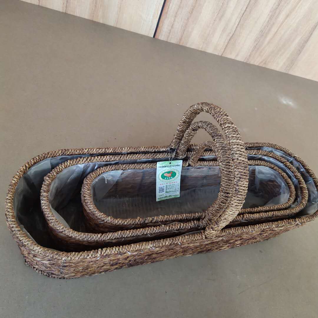 Straw Rectangle Basket With Seagrass Handle