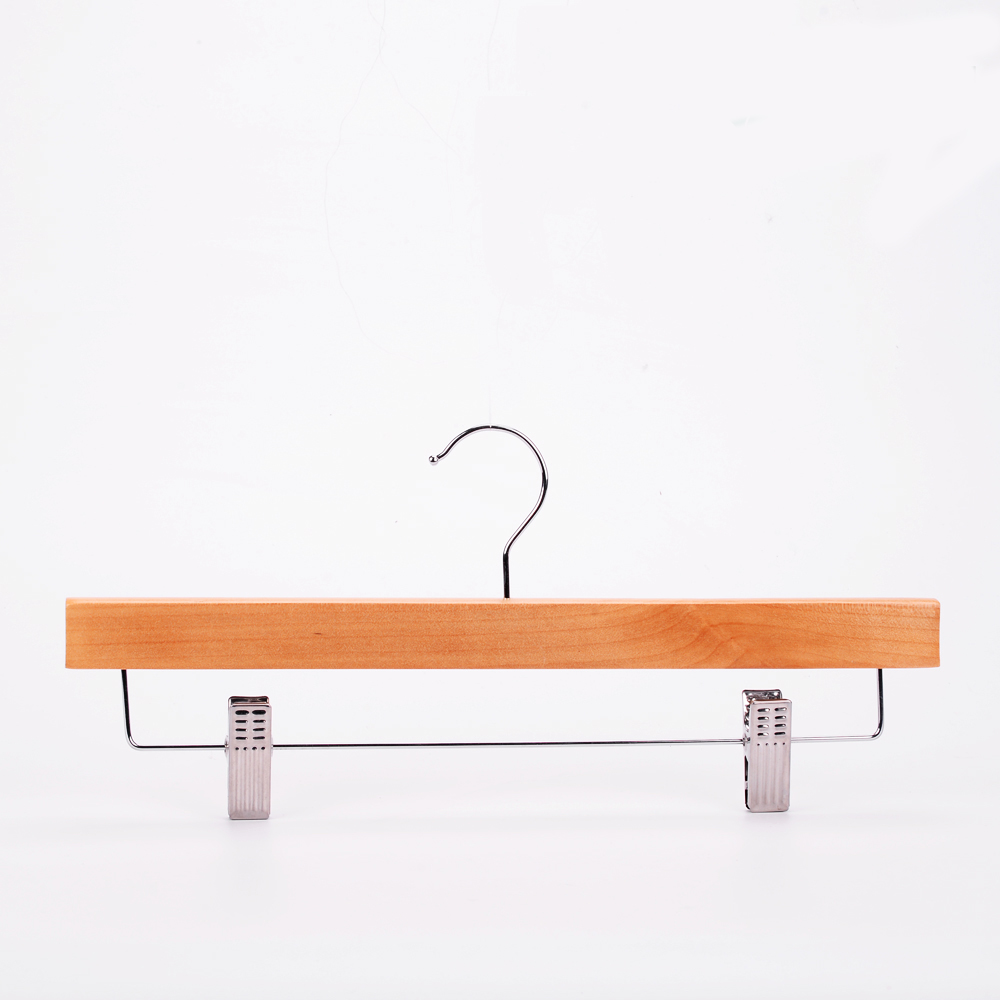 Best quality natural wooden skirts pant hanger with clips for pants