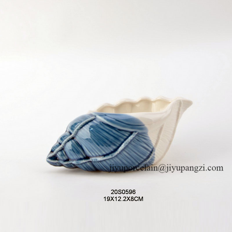 summer decor porcelain ocean blue conch shell flower pot