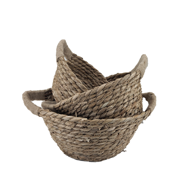 Natural water hyacinth grass round storage basket