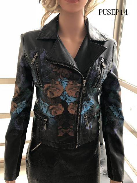 Ladies Print Embrodier With Studs Pu Jacket